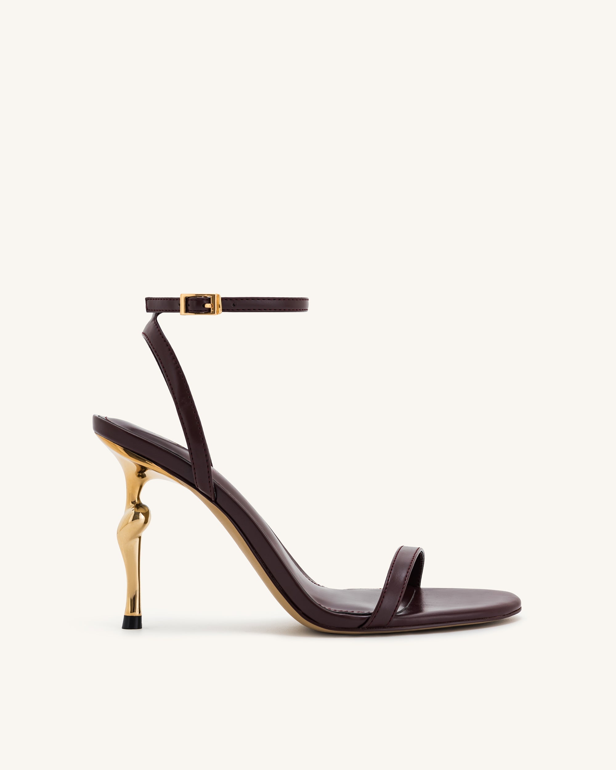 Alivia Gold Metal Heel Sandals Claret Red