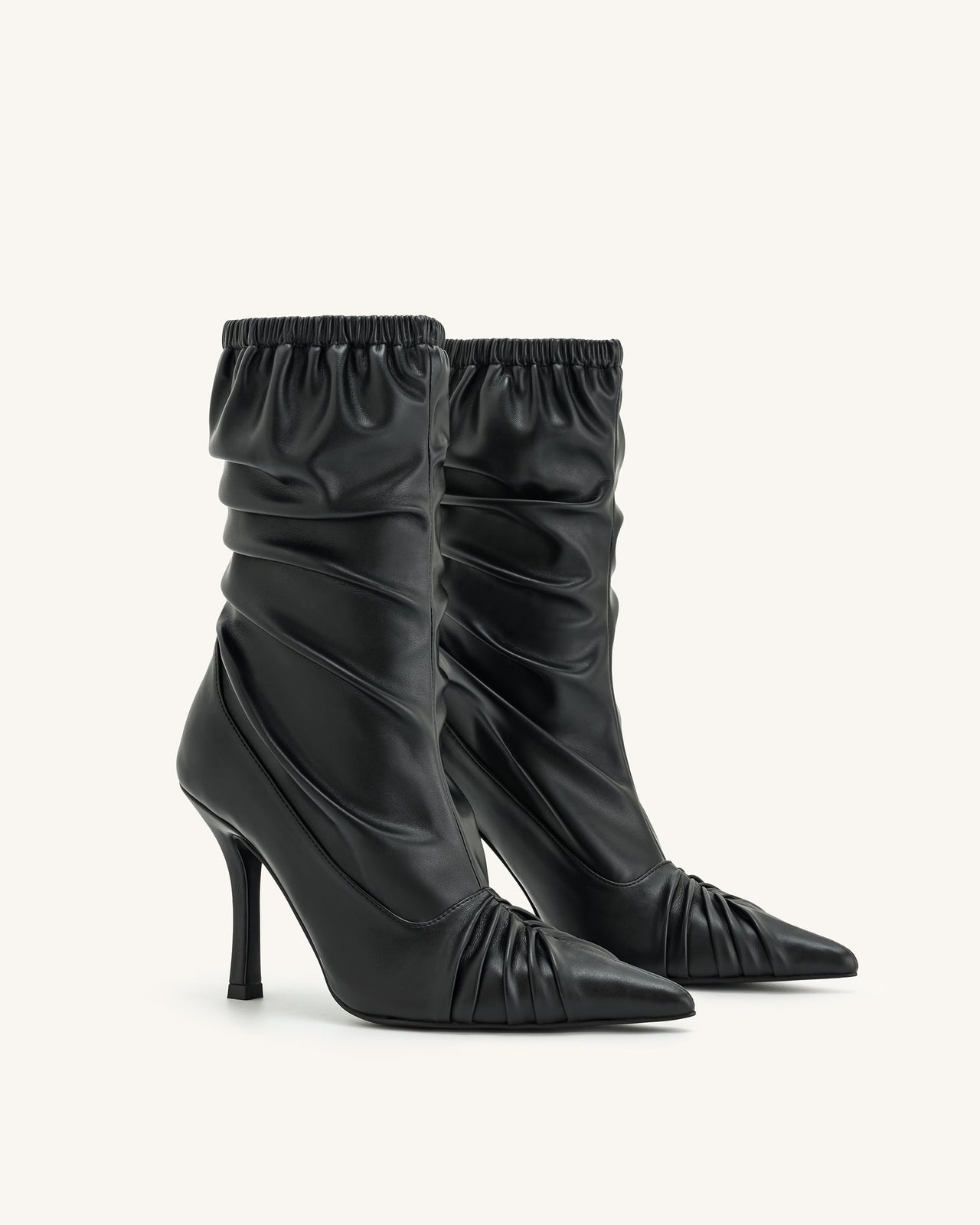 Joanne Paneled Detailing leather Ankle Boots - Black