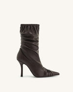 Joanne Paneled Detailing leather Ankle Boots- Burgundy