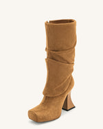 Reyna Square Toe Platform Knit Boots - Brown