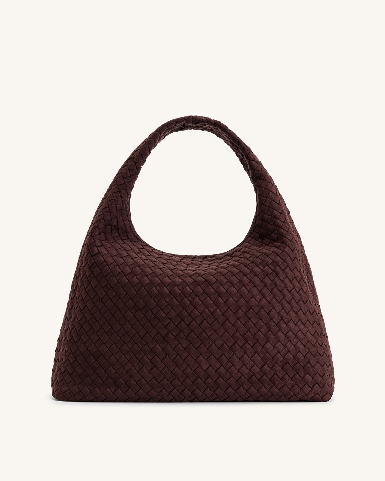 Iaura Faux Suede Woven Shoulder Bag - Dark Brown