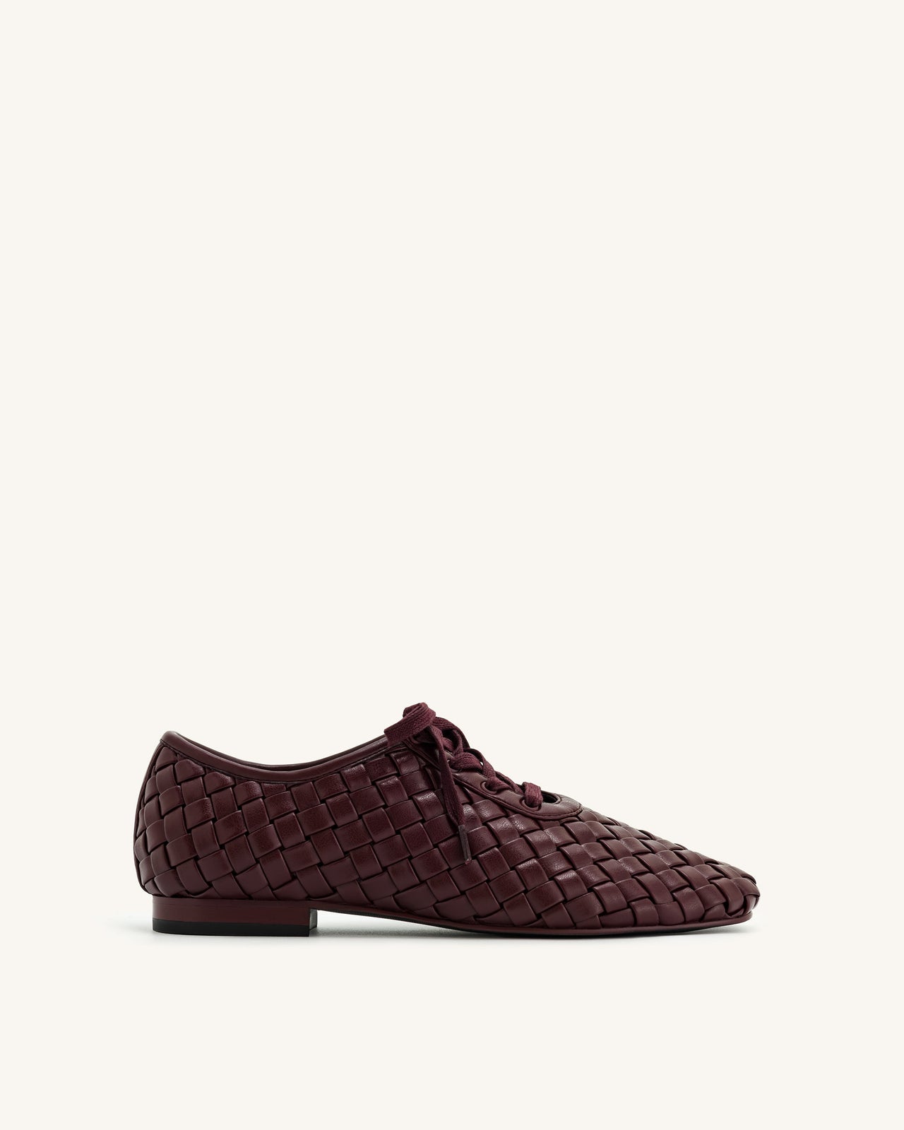 Kayla Weave Strap Flat Shoes - Claret Red