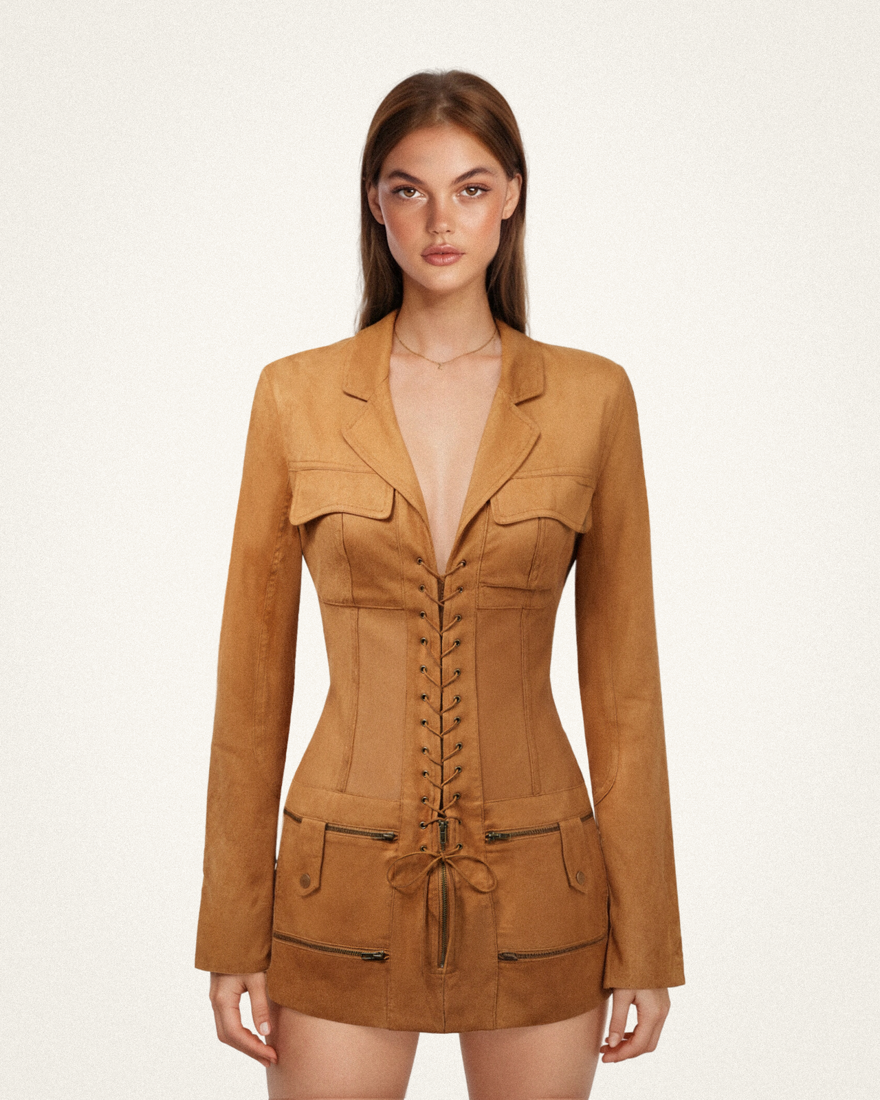 Suede Corset Jacket Mini Dress - Camel