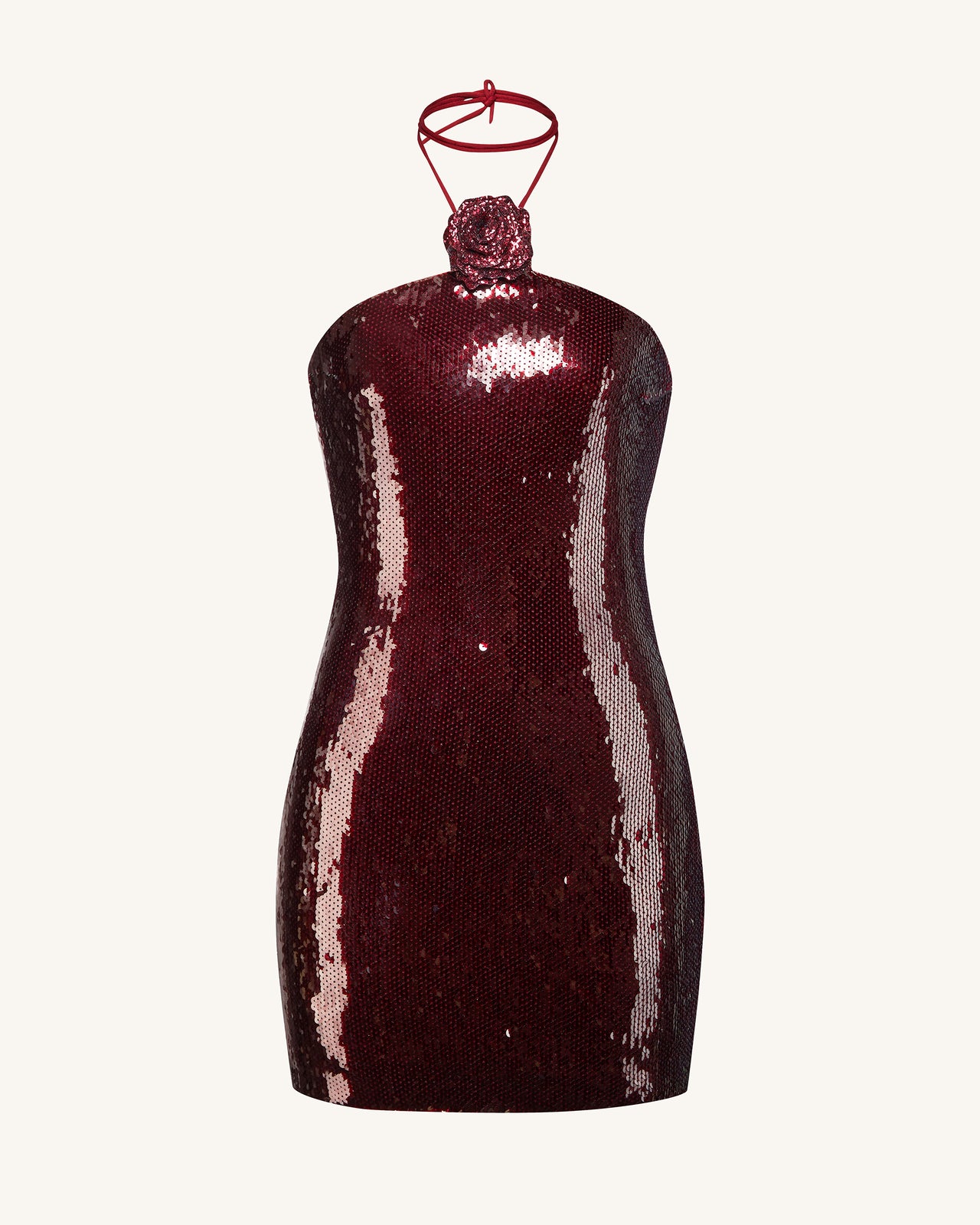 Burgundy Sequinned Halter Mini Dress - Burgundy