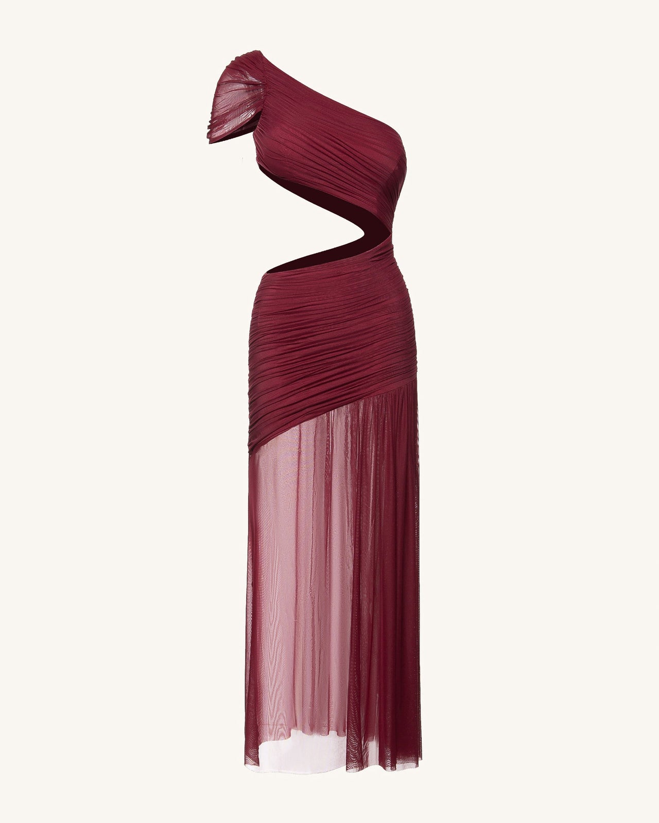 Mia Pleated Mesh Dress - Burgundy