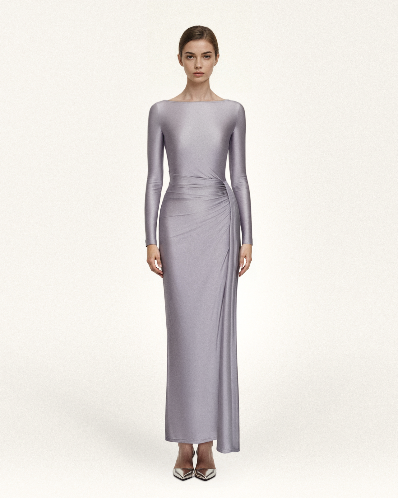 Amara Metallic Ruched Dress - Silver