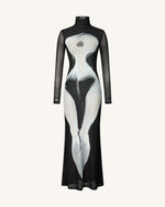 Eva Body Print Mesh Dress - Black and White