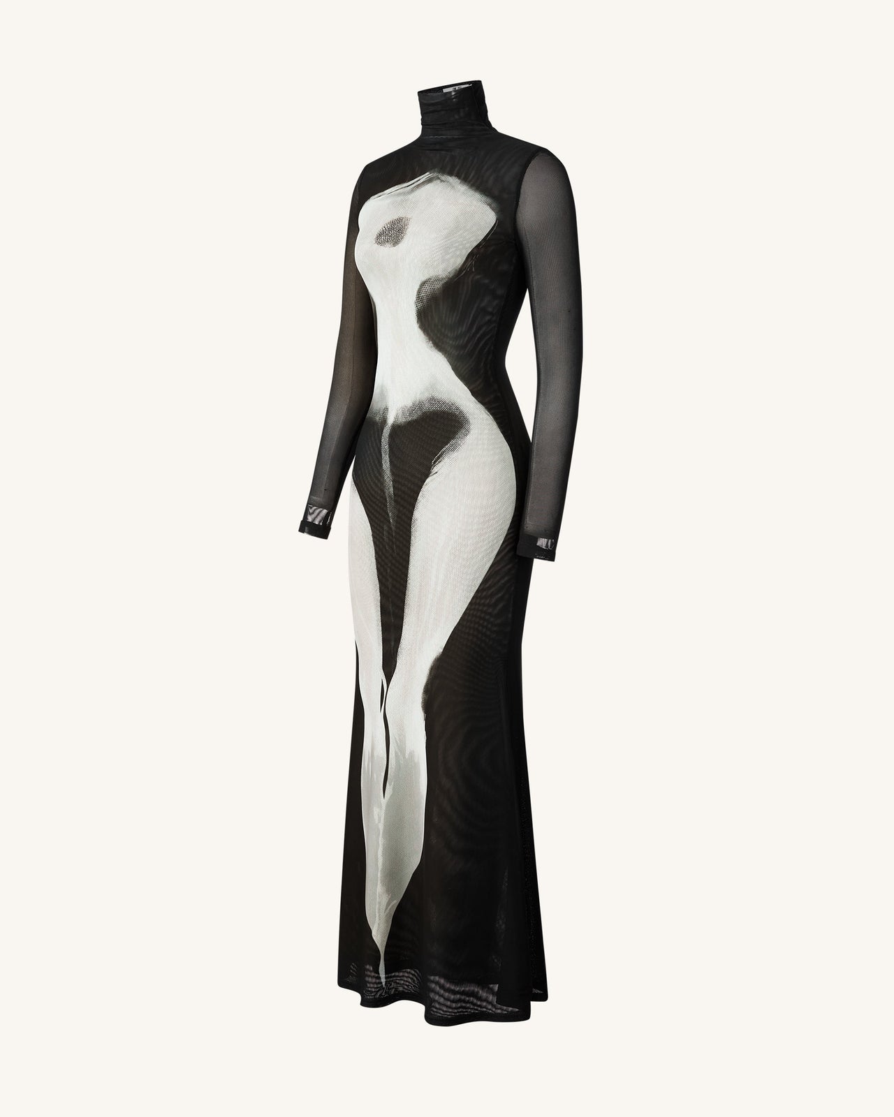 Eva Body Print Mesh Dress - Black and White