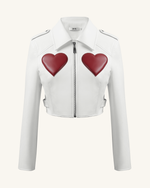 Sophie Cropped Leather Jacket - White & Red