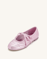 Erika Topstitching lace-up ballet Flats- Pink
