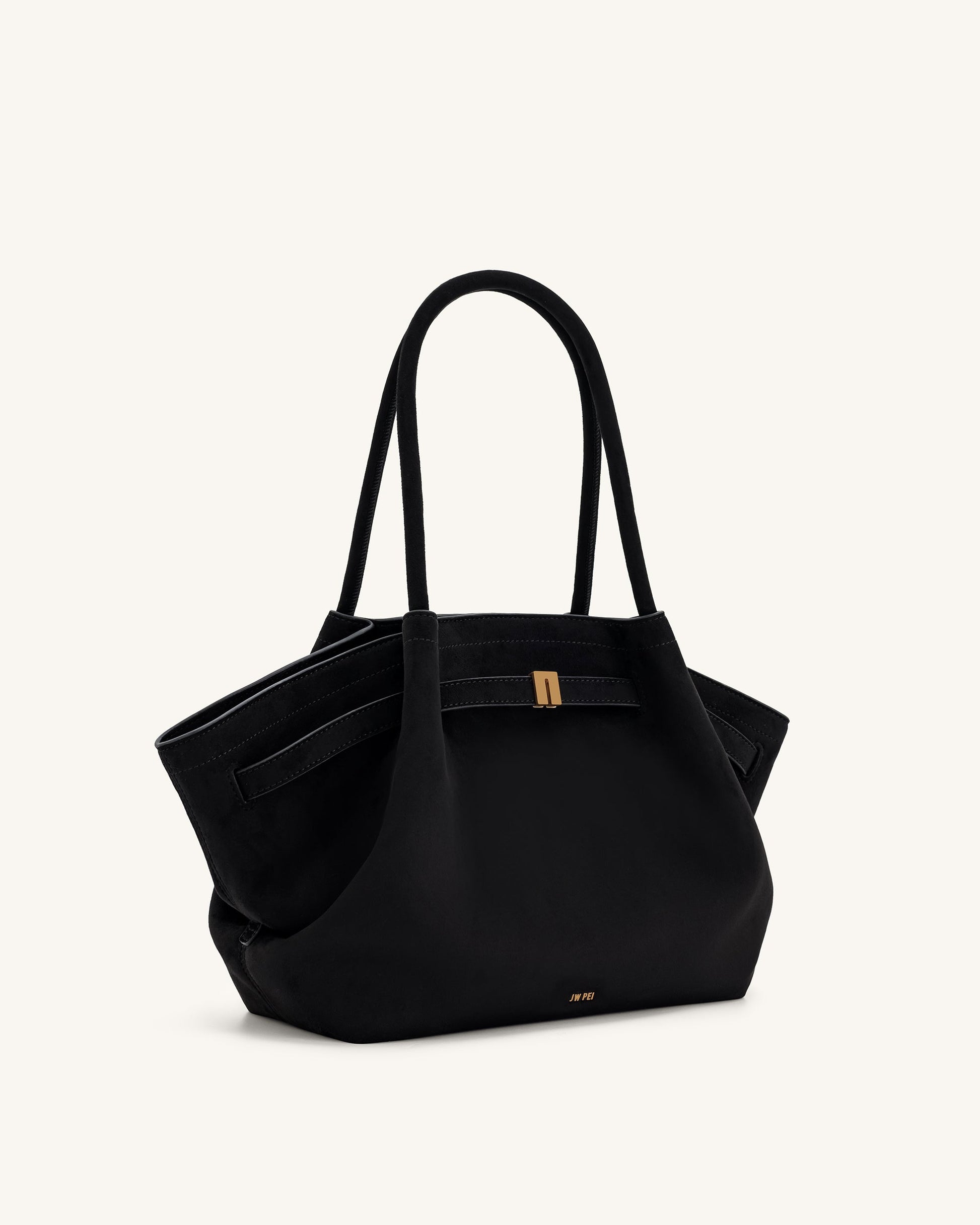 Hana Medium Faux Suede Tote Bag - Black - JW PEI UK