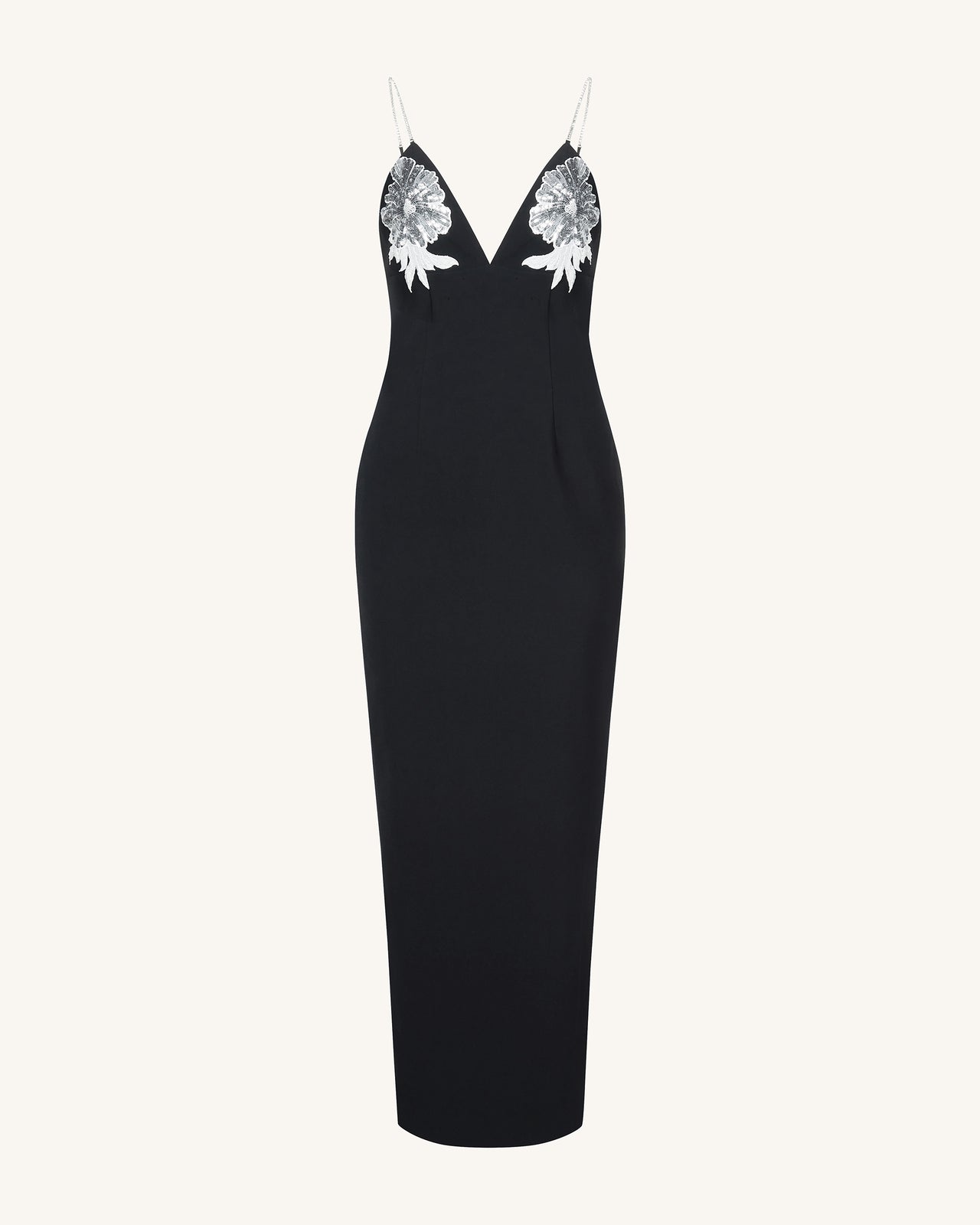 Ayliua Sweetheart-Neckline Rhinestones Embellished Black Long Dress - Black