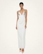 Ayliua Sweetheart-Neckline Rhinestones Embellished White Long Dress - White