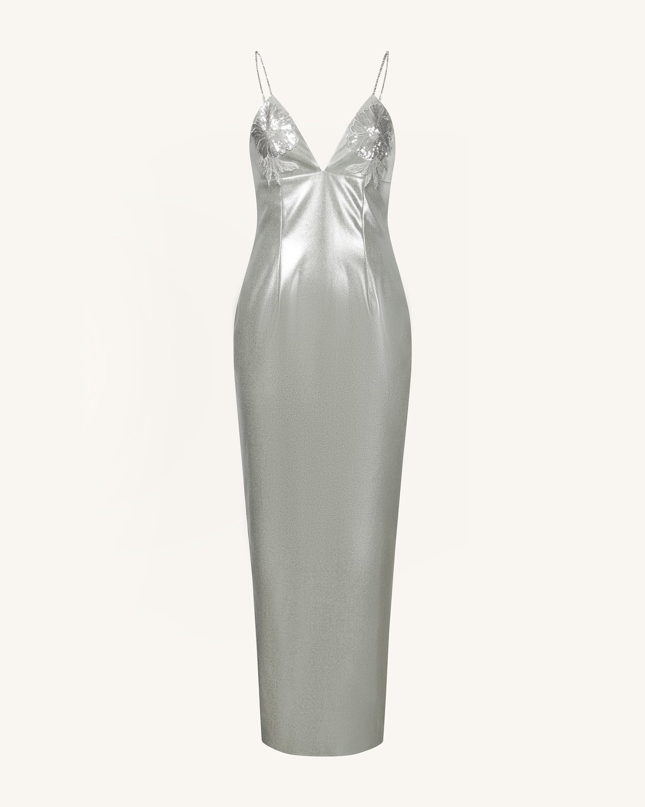 Ayliua Sweetheart-Neckline Rhinestones Embellished Silver Long Dress - Silver