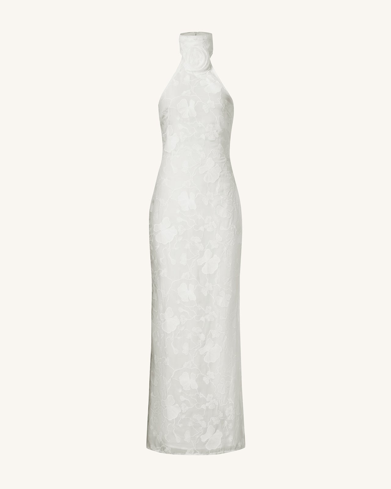 Uliana White Floral Lace Halterneck Maxi Dress - White
