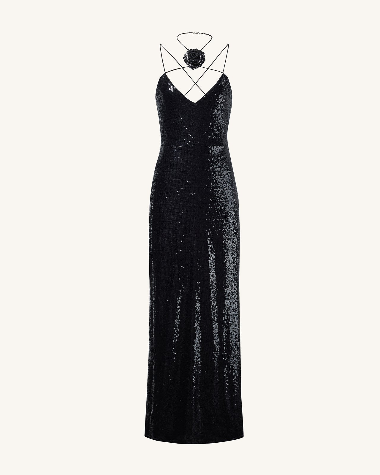 Heisey Black Sequinned Rosette Maxi Dress - Black