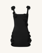 Elaina Black Rosette Applique Mini Dress - Black